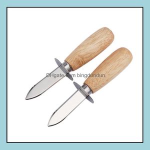 Altri utensili da cucina Cucina Sala da pranzo Bar Casa Giardino Coltello per ostriche con manico in legno Coltello per ostriche in acciaio inossidabile Dh4Nm