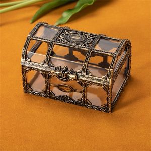 Vintage Transparent Pirate Treasure Storage Box Organizer örhängen Crystal Gem Jewelry Trinket Women Display Travel Case 220809