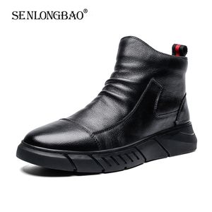 Märke Autumn Winter High Help Men Soft Leather Casual Shoes Warm Plush Snow Fashion Ankle Working Boots Y200915