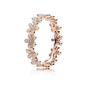 18K Rose gold Silver Dazzling Daisy Meadow Stackable womens Ring for Pandora Sterling Silver designer rings with Original Box303h
