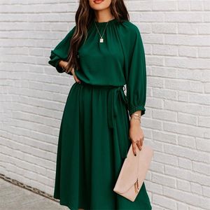 Summer Green Fashion Lace Up Dress for Women S o Neck Elegant Ladies Half Sleeve Big Swing Party Dresses Spring Robe Femme 220613