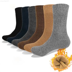 3pairs Woolen Cashmere Thermal Socks Winter Thick Thermo Socks for Men Women Solid Color Mid Calf Warm Socks Man Long Soft Hosiery Gift Y220803