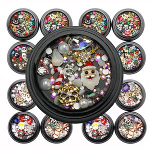 8 styles Christmas Rhinestone Manicure Jewelry Decals Set Santa Snowflake Multicolor 3D Nail Drill Nail Art Decorations