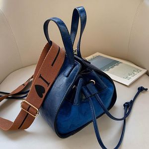 Evening Bags Scrub Leather Design Crossbody Bag 2022 High Quality Women Handbag Wide Strap Shoulder Ladies Flap Bucket BagEvening