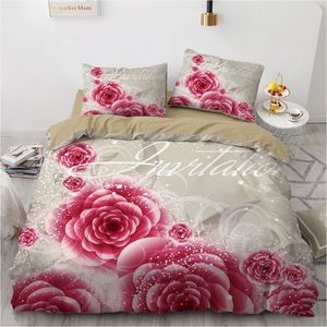 3D Rose Bedding Set Custom King Size 3PCS Däcke Cover Set ComforterQuilt Pillow Case Flowers Sängkläder för bröllop 220616