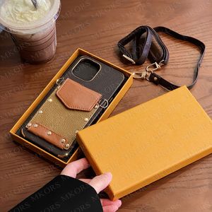 Luxury Design Phone Cases for iPhone 13 13pro 12 11 Pro 12pro 11pro Xr X Xs Max 8 7 Plus Rivet Card Slot Pocket PU Leather Cover Shoulder Strap Case