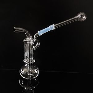 3,9-Zoll-Wasserpfeifen Mini klare Rauchglasschale Shisha Ölbrenner Percolater Bubbler Rohre Aschefänger für Bong Kleiner Topf Wasserpfeifen Recycler Rig 10 mm Zubehör