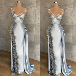 Evening Sexy Feather Dress Spaghetti Strap V Neck Dresses Sier Tail Formal Party Gowns es