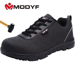 Modyf Mens Safety Breateable Steel Toe Lightweight AntismashingNonslip反射カジュアルスニーカーワークシューズY200915