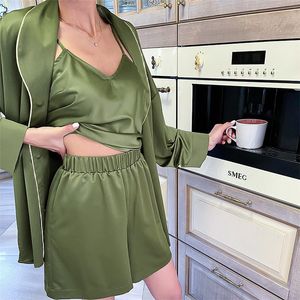 Womens Pajamas Vest Shorts Shirts 3pcs Sets Fashion Casual Home Clothing Summer Lady Comfortable Sleepwear