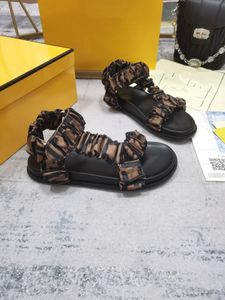 Women Fashion Casual Print Silk Scarf Sandals Brown Satin Sandals Summer Comfortable Flat Bottom Soft Sandals Large Size With Box NO349