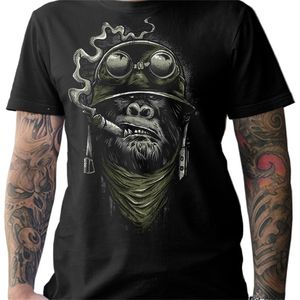 Biker T shirt Gorilla Monkey Motorfiets Chopper Bobber Old School Mens Men Men Korte Mouw Cotton Print Plain T shirt T stukken