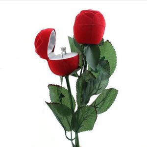 Embrulhada para presente PC Flor de rosa romântica com caixa de anel de haste Jóias criativas de jóias criativas Exibição do casamento Valentinegift