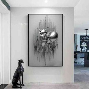 Metal Figur Staty Art Canvas Måla Romantiskt Par Abstrakt Posters Tryck Väggbilder Modernt heminredning