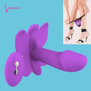 Vibratore del dildo della farfalla con lo stimolatore femminile Mutandine sexy del giocattolo Telecomando senza fili Forniture per adulti sexy Masturbazione vaginale