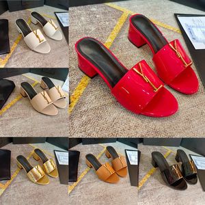 2022 Bayan Sandalet Yüksek Topuklu Elbise Ayakkabı Klasik Terlik Tasarımcı Metal Parmak Arası Terlik Kauçuk Deri Daireler Jöle Ayakkabı Slayt Plaj Ayakkabısı 35-42