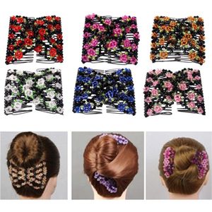 Fashion Hairs Clips Comb Women Magic Beads Elasticity Flower Pattern Bead Hair Clip Clamp Stretchy Claws Hair Accessories 10 Colors