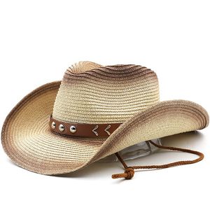 ワイドブリムカウボーイストローハットサマーキャップジャズパナマフェドーラファッション旅行レジャーサンハット女性男性のための帽子