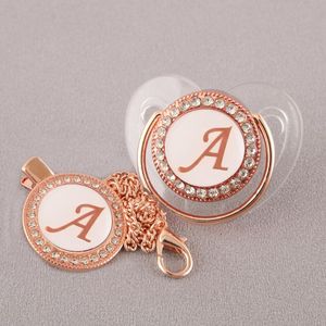 Pacifiers# Transparent Rose Gold 26 Initial Baby Pacifier Dummy Silicone Infant Nipple Born Soother Shower GiftsPacifiers#