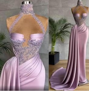 2022 Novo vestidos de baile de baile de renda de renda lilás sexy ebi e ebi, vestidos de noite de pescoço alto, vestidos de recepção de segunda recepção feita sob medida B0621