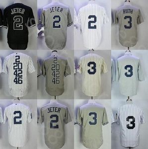 Niestandardowe mężczyźni Młodzież młodzież Nowa koszulka zjeździe 3 Babe Ruth 2 Derek Jeter Baseball Jersey