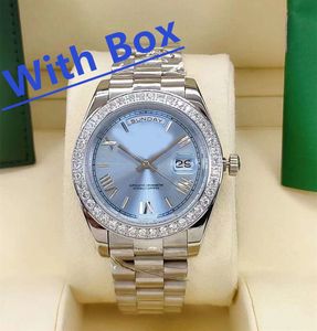 BF Maker Mens Watch Day Date 40mm Platinum Icy Blue Diamond Baguete Dial President Watch 228396 Automatic Fashion Men's Watchs Wristwatch