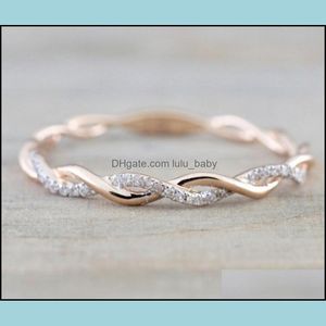 Band Rings Jewelry New Luxury Wedding Style Round Diamond For Women Thin Rose Gold Color Twist Rope Stacking In Stainless Steel Drop Deliver