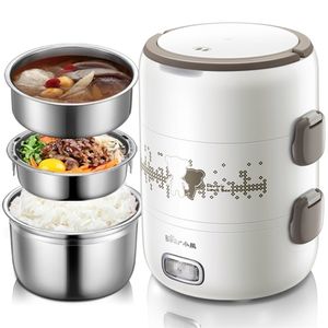 Electric Lunch Box 2L Large Capacity Portable Three-layer Rice Cooker Rice Box Stainless Steel Cooking Fresh Work 201015