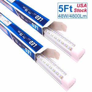 LED 5 FT Shop Light, 5FT 45 48 WOTT Tube Lamp, 60-дюймовые лампы для гаража, склада, V Форма, 5 'Охладитель Охладитель, 45 Вт 48 Вт 4500LM 4800LM Интегрированный Прямой проводной OEMLED