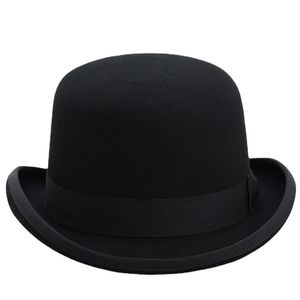 4Size 100% Wool Women Men Bowler Hat Pure Crushable Dome Fedora Hat Traditional Billycock Groom Cap 220812