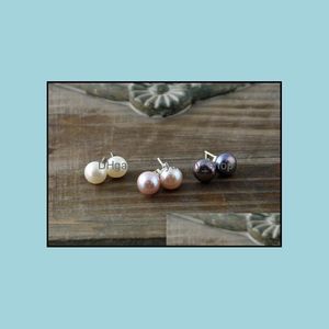 Studörhängen smycken jln knapp form sötvatten pärla örhänge med sterling sier tillbehör vit lavendel påfågel släpp leverans