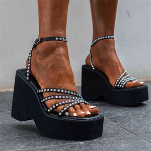 Sandals Ribetrini Female New Platform Wedges High Widges for Women Brand Design Buckle Adtrady Fashion Shoes 220402