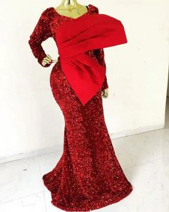Sukienki imprezowe Aso ebi 2022 Syrenka wieczór seksowne cekinowe afrykańskie kobiety balowe sukienki z czerwonej sukienki formalnej vestido