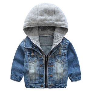 Зима 2-7 лет Детские мальчики Джинсовая куртка хлопковая повседневная детская джинсы с капюшоном верхняя одежда