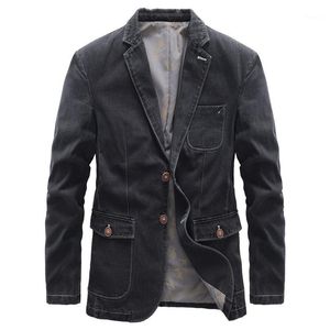 Män denim Business Casual Suit Jacket Washed Cotton Jeans Coat Slim Blazer Fit Plus Size S-4XL 2022 Men's Jackets