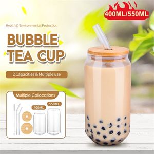 550ml400ml Glass Cup With Lid and Straw Transparent Bubble Tea Cup Juice Glass Beer Can Milk Mocha Cups Breakfast Mug Drinkware 220714