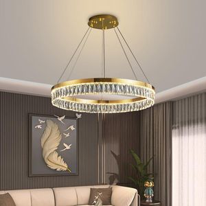 Lâmpadas pendentes de lustre de cristal de luxo italiano lustre pós-moderno anel minimalista anel de estar pandente quarto jantar pendurado luminoso lixo