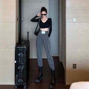 Autumn Loose and Thin Radish Casual Wide Ben Pants Fashion High midje Drape Small Suit Pants Women Simple and Cresatile 210412