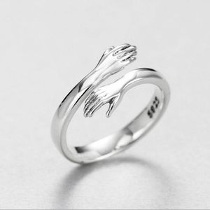Customizable Band rings sterling silver European and American jewelry love hug ring retro fashion tide flow open ring