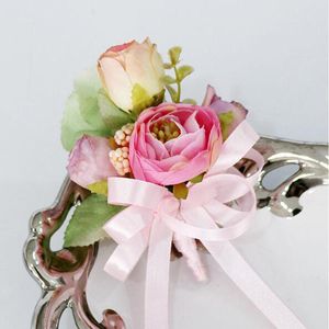 Ghirlande di fiori decorativi 100% creatività fatta a mano su misura Tea Rose Seta Spilla da sposa Fiore all'occhiello Sposo Groomsman Bouque Corpetto Fl