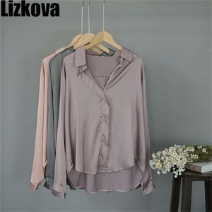 Lizkova Stain Blouse Women Long Sleeve Shirt Female Elegant Purple Oversized Tops Elegant Blusas Roupa 210226