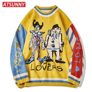 Atsunny clown broderi hajujuku tröja retro stil stickad tröja höst bomull pullover 220815