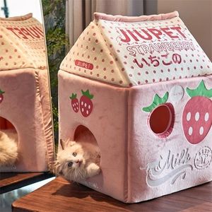 Strawberry Milk Banana Cat Bed House 220323