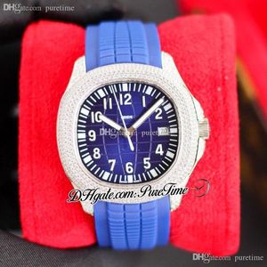 SF 40mm 5167A Paved Diamonds A324 Automatic Mens Watch Diamond Case Blue Dial Number Markers Rubber Strap Super Edition Hip Hop Jewelry Watches Puretime F02b2