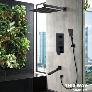 Torneira de chuveiro de chuveiro digital LED de LED preto Matte Conjunto de chuva Sistema de chuveiro de banho preto de banheira LCD Digital Tap Tap Tap Tap Tap