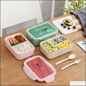 Zdrowy Materiał Lunch Box 3 Layer 900ml Pszenica St Bento Boxes Microwave Obiad Obiadowa Żywności Kontener Lunch Drop Dostawa 2021 Boxesb