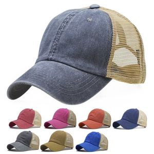 Kvinnor hästsvans cap baseball kepsar sport andas nät nät hatt sommar utomhus rese tvätt retro vintage designer hattar sol mode solskyddsmedel 8 färger b8264