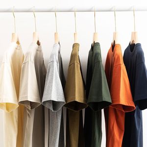 Camisetas masculinas 250g de algodão puro verão americano desgaste de cor sólida de cor sólida e espessa de camisetas de camiseta Oppa e feminino