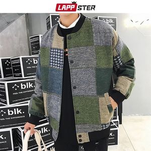 Lappster Autumn Men Harajuku Plaid Bomber Jackets Mens Japanese Streetwear Windbreaker Korean Fashions Baseball Jackets 201118