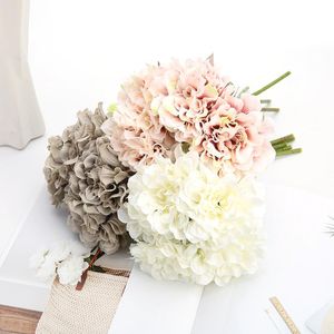 Dekorativa blommor kransar 5st rosa silk hortensia rose konstgjord pion brudbukett för bröllop hem diy dekoration falska blommor dekor